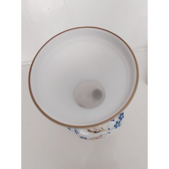 Three Footed French Frosted Glass Vase with Gold Gilding & Painted Florals MCM - Picture 6 of 13